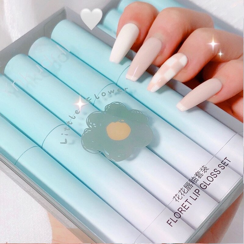 Wholesale Flower Lip Glaze Set Matte Non-Fading Lipstick Female Students Waterproof Lip Gloss Cosmetics