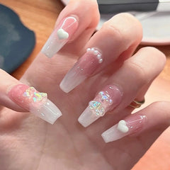 24pcs/box gradient color gummy bear artifical nails with glue Long Coffin Fake Nails Lovely Girl Nail Art ballerina False Nails