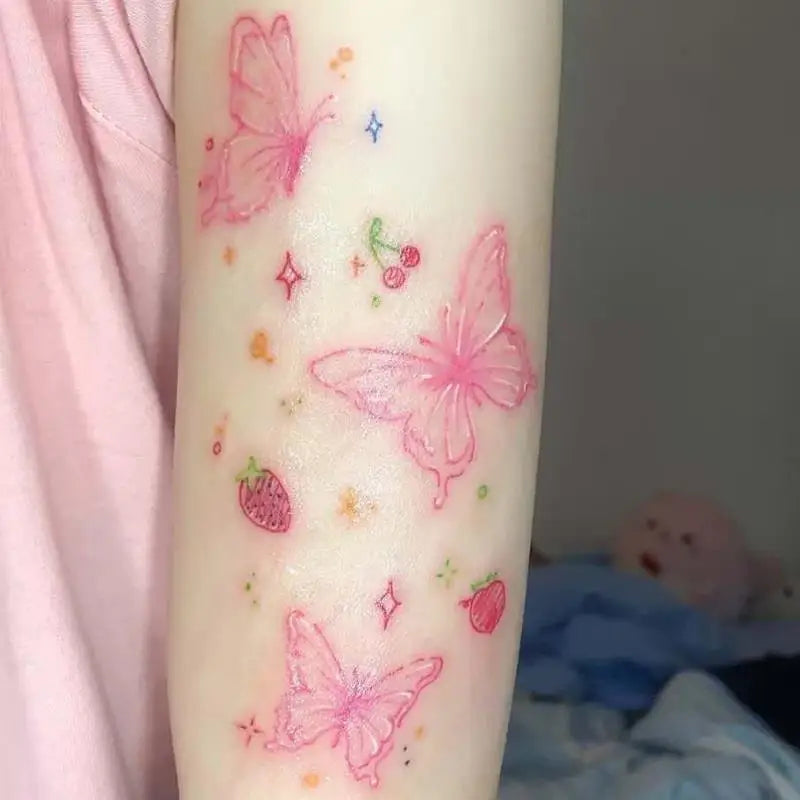 YICKYUE  -  Butterfly Tattoos Set Waterproof Fake Tattoo for Woman Wrist Clavicle Y2K Temporary Tattoos Simple Cute Cherry Tattoo Stickers
