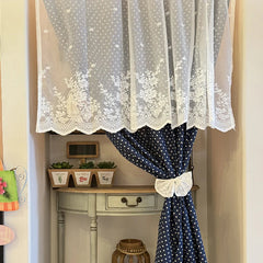 YICKYUE  -  Navy Dots Curtains with White Lace Double Layer for Cafe Kitchen Bedroom Aesthetic Living Room Decor Window Wall Home Decoration