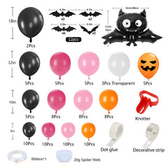 YICKYUE  -  112PCS Halloween Balloon Garland Arch Kit with Black Orange Pumpkin Spider Web Bats Decoration Kids' Birthday Party Supplies