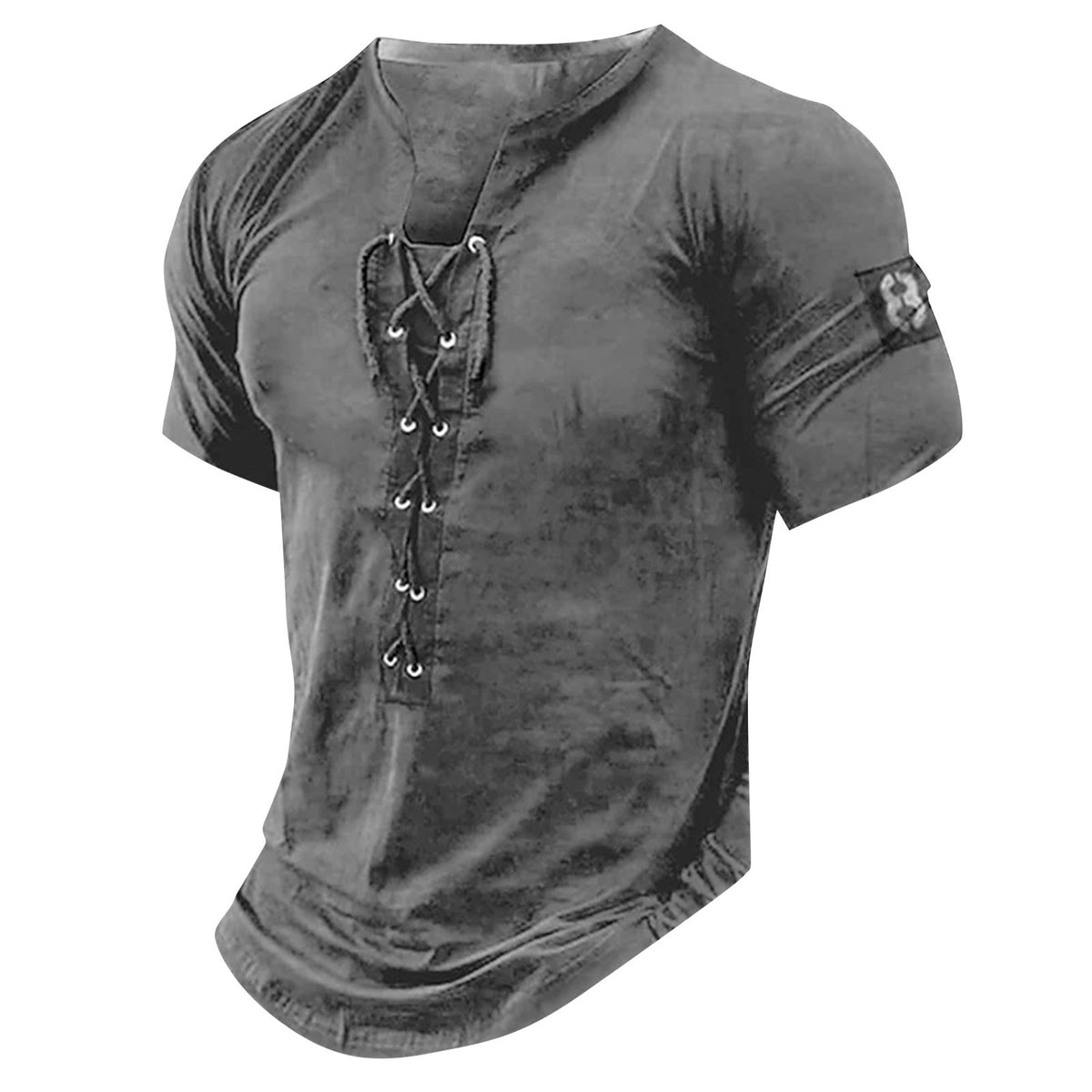 Hearujoy New Men V-neck Vintage T-shirt Short Sleeve Casual Cotton Tee Top Summer Fashion Lace Up 3D Digital Printed Tshirts Man Clothing