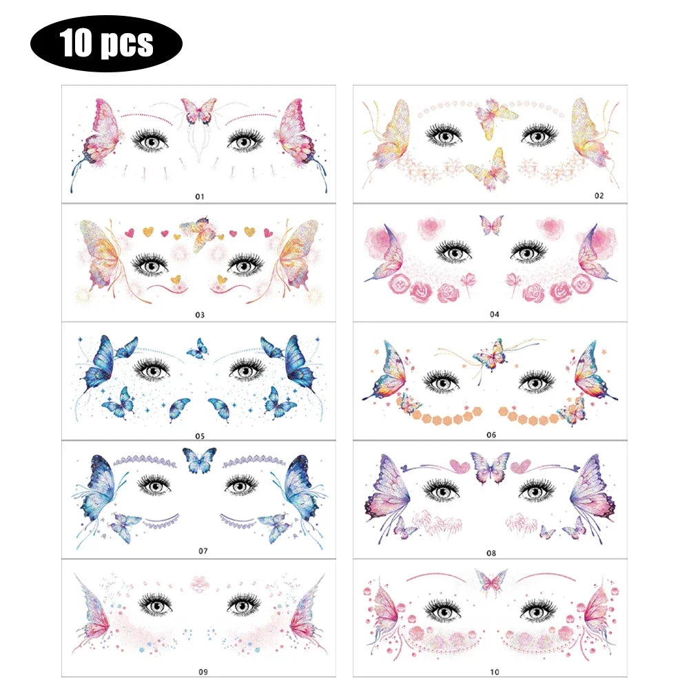 YICKYUE  -  Fairy Butterfly Wings Tattoo Sticker Waterproof Lasting Eyes Face Body Art Fake Tattoos for Women Makeup Dance Music Festival