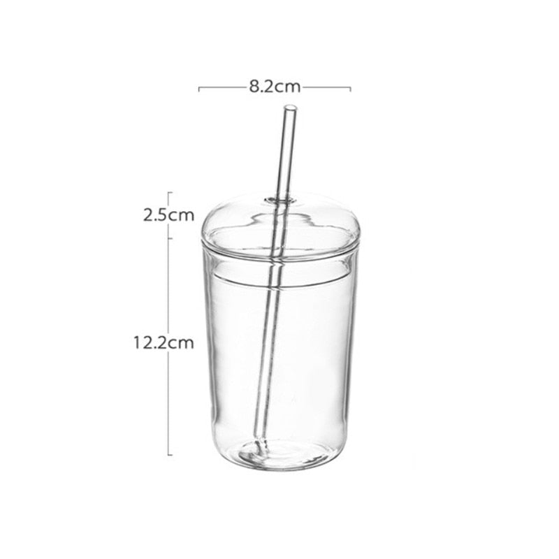 Nordic Creative Transparent Glass Coffee Mug Heat Resistant Tea Milk Water Cup with Cover and Straw Office Teacup Dinkware