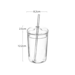 Nordic Creative Transparent Glass Coffee Mug Heat Resistant Tea Milk Water Cup with Cover and Straw Office Teacup Dinkware