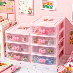 Yickyue Pink Storage Box Cute Shelf Desk Drawer  Desk Small Box Cosmetics Stationery Set Sundries Desktop Organizer Office Supplies