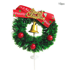 Yickyue Christmas Wreath Xmas Tree Cake Decoration Grass Circle Small Bell Cake Topper Kids Favor Merry Christmas Gifts Pendants