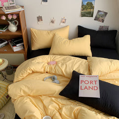 YICKYUE  -  3pcs Duvet Cover Microfiber Solid Color Bedding Set Yellow Comforter Cover with 2 Pillowcase Modern Home Bedroom Quilt Cover