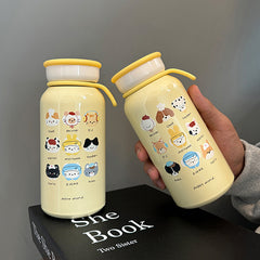 YICKYUE  -  Cute Cat Coffee Tumbler Kawaii Insulated Water Bottle With Handle Tea Thermal Cup Stainless Steel Kids Girl Thermos Bottle 400ml