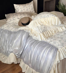YICKYUE  -  Romantic french butterfly bedding set,full queen king fairyfair ruffled cotton home textile bed sheet pillow case quilt cover