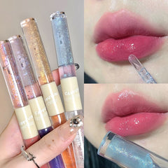 Yickyue 4 Colors Glitter Water Light Lip Gloss Double-end Mirror Shimmer Lip Glaze Waterproof Lasting Not Fade Lip Tint Liquid Lipstick