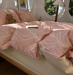 YICKYUE  -  Vintage french pastoral leaf pink bedding set,twin full queen king sand cotton home textile bed sheet pillow case quilt cover