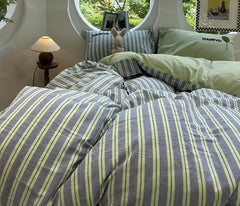 YICKYUE  -  Cute embroidery cat stripes bedding set single double,twin full queen king cotton home textile bed sheet pillowcase quilt cover