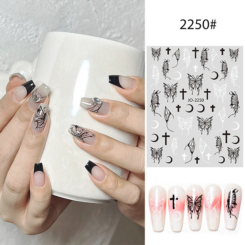 Yickyue Holographic Butterfly Nail Art Stickers Silver Metal Aurora Effect Laser Stars Sliders for Nails 3D Adhesive Decal Manicure