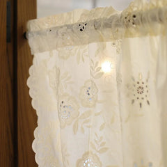 YICKYUE  -  American Style Pastoral Beige Color Cotton Door Curtain Hollow Out Embroidery Floral Pattern wrinked Cloth Curtain with Beads