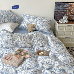 YICKYUE  -  spring comforter sets Blue Flowers Pattern Print Bedding Set