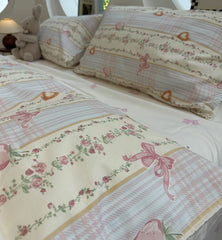 YICKYUE  -  Sweet rustic flower bow strawberry bedding set 1.2 1.5 1.8,twin full queen cotton home textile bed sheet pillow case quilt cover