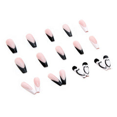 Yickyue 24Pcs/Box Long Coffin Wearable Ballerina Fake Nails Black And White Love Full Cover Nail Tips Set Press On Nails With Designs