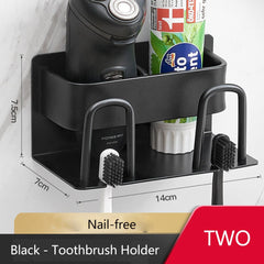 Yickyue Bathroom Toothbrush Holder Wall Mounted Toothpaste Organizers No Drilling Mouthwash Cup Shelf Razor Storage Bathroom Accessories