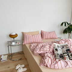 YICKYUE  -Cotton Fabric Striped Four-piece Set