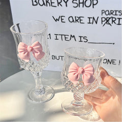 YICKYUE  -  Nordic Style Court Goblet, Niche Design, Bow Decoration Glass, Simple Household Whisky Glass, Beverage Juice and Dessert Cup