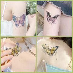 YICKYUE  -  4pc Dopamine Butterfly Tattoo Stickers Color High Sense Girls Fake Tattoo Art Fashion Waterproof Temporary Faux Tatouage Femme