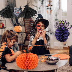 Pumpkin Spider Bat Paper Honeycomb Hanging Lantern Ornaments Halloween Party Decoration for Home Indoor Outdoor Kids Gift Toy
