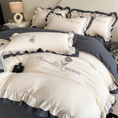 YICKYUE  Princess Style Soft Duvet Cover Set Double Comforter Cover with Pillowcase Bed Sheet Home Four Piece Sets Fashion Bedding Set