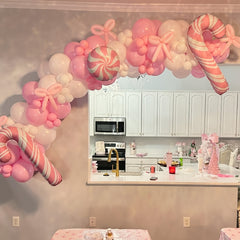 YICKYUE  141pcs Pink Bow Balloon Garland Arch Kit - Coquette Birthday Decoration Coquette Bow Pink And White Balloon Arch Kit Different Size For Wedding Bridal Shower Girls Birthday Engagement Party Decoration