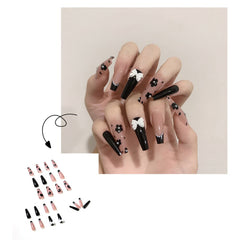 24Pcs/set French Fake Nails With Designs Reusable Stick On Nails Press On Full Cover Long False Nail Set Full for Nail Extension