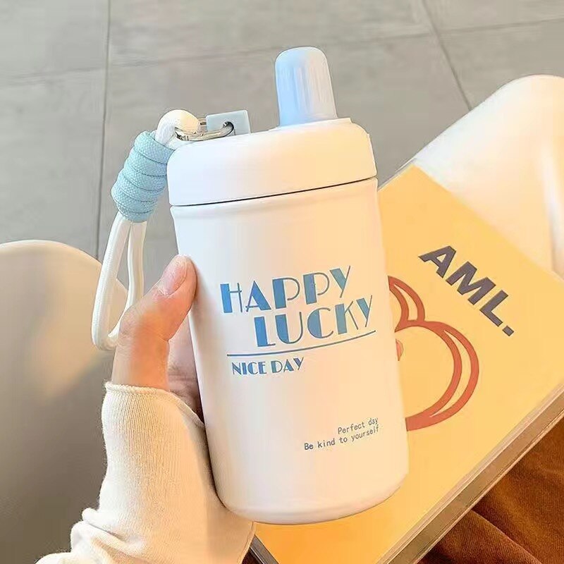 Yickyue 400ml Cute Thermos Water Bottle For Children Stainless Steel Kawaii Thermal Coffee Mug For Girl Travel Sport Vacuum Cup