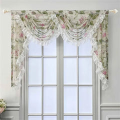YICKYUE  -  American Flower Ruffled Lace Valance Curtain For Living Room Bedroom Romantic Pastoral Waterfall Short Tulle Drapes For Kitchen