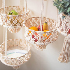 Multi Tier Hanging Basket Macrame Fruit Storage Container Organizer Cotton Rope Hanging Plant Pot for Home Kitchen Garden Decor