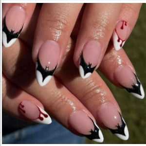 YICKYUE  -  24pcs Halloween False Nails Bat-shaped French-style Short Nails with White Edges Press-on Nails Suitable As Gifts for Girls