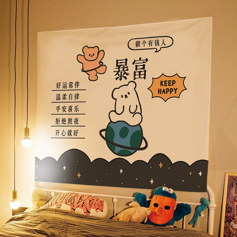 W&G Tapestry Wall Hanging Cartoon Background Cloth Bedroom Wall Cloth Bedside Room Renovation Home Decoration Live Tapestry