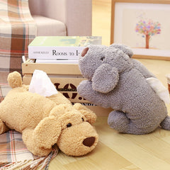 Cute Cartoon Plush Teddy Dog Tissue Cover Box Paper Container Napkin Storage Holder Home Office Car Paper Extraction Tissue Box