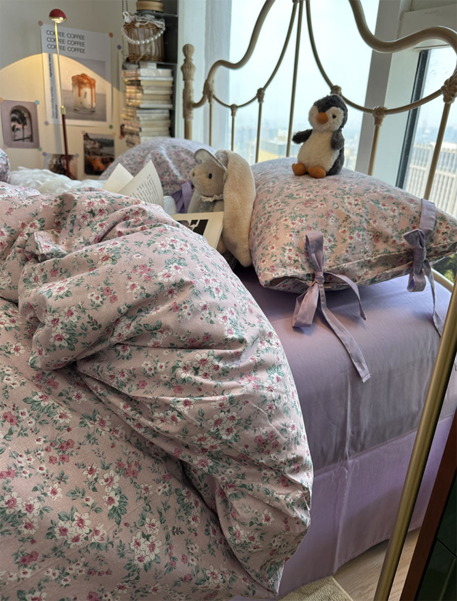 YICKYUE  -  Elegant romantic pueple flower bedding set,twin full queen king floral cotton home textile bed sheet pillow case quilt cover