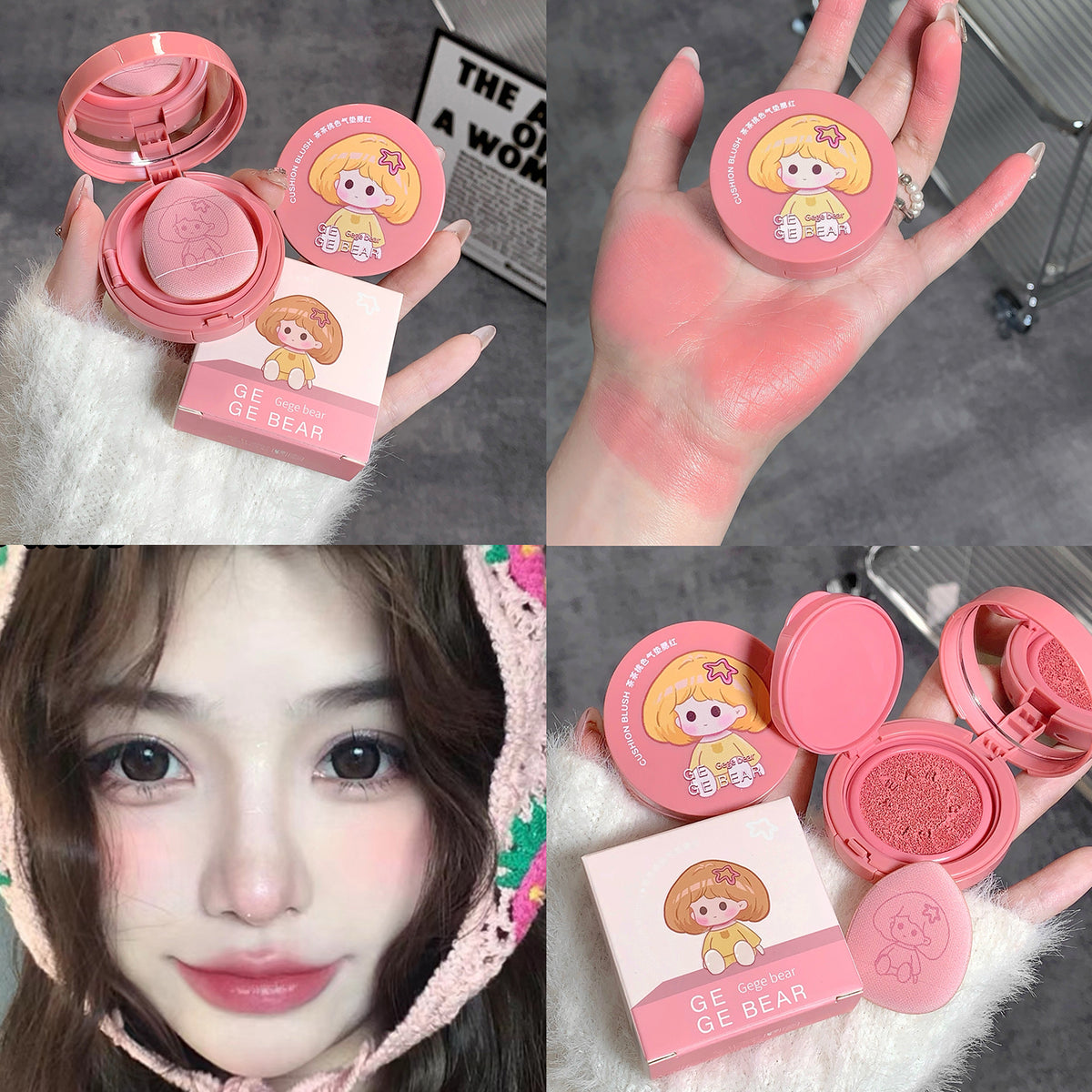 YICKYUE  -  Air Cushion Blusher Peach Taro Pink Milk Blush Mashed Potato Brighten Shading Matte Blush Rouge Korean Makeup Cosmetic with Puff