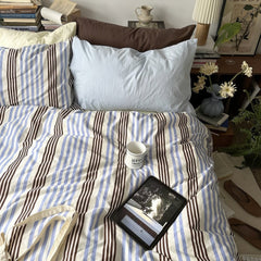 YICKYUE  -  Blue & Brown Vintage Striped Bedding Set