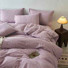 YICKYUE  Luxury 100% Washed Cotton Yarn-Dyed Solid Color 3-Piece Duvet Cover Set (1 Duvet Cover + 2 Pillowcases), Ultra-Soft Bedding Set