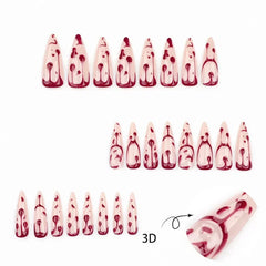 YICKYUE  -  24Pcs Halloween bloody face Press on Nail Long Nude Color Crescent Moon Wearable Nail for Women and Girl Finished Nail Art