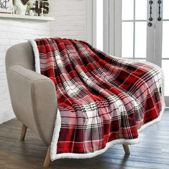 Yickyue Red Plaid Christmas Gift Blanket Winter Soft Fleece Throw Blanket Warm Plush Sherpa Snowflake Fluffy Home Sofa Cover Bedspread