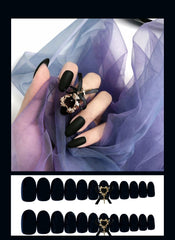 ENDRRFFLA 24pcs Black Gold Bow Banquet Fake Nails Full Covered Gorgeously Dressed Finished Nail Art 2022 Design New Decoration