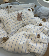 YICKYUE  -  Fresh fashion blue stripes bear bedding set 1.5 1.8 2.0,full queen king cotton home textile bed sheet pillow case quilt cover