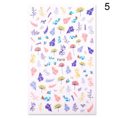 Black White Design 3D Nail Stickers Geometric Self-adhensive Slider Flower Leaf Transfer Stickers for Nails Tip Abstract Wrap
