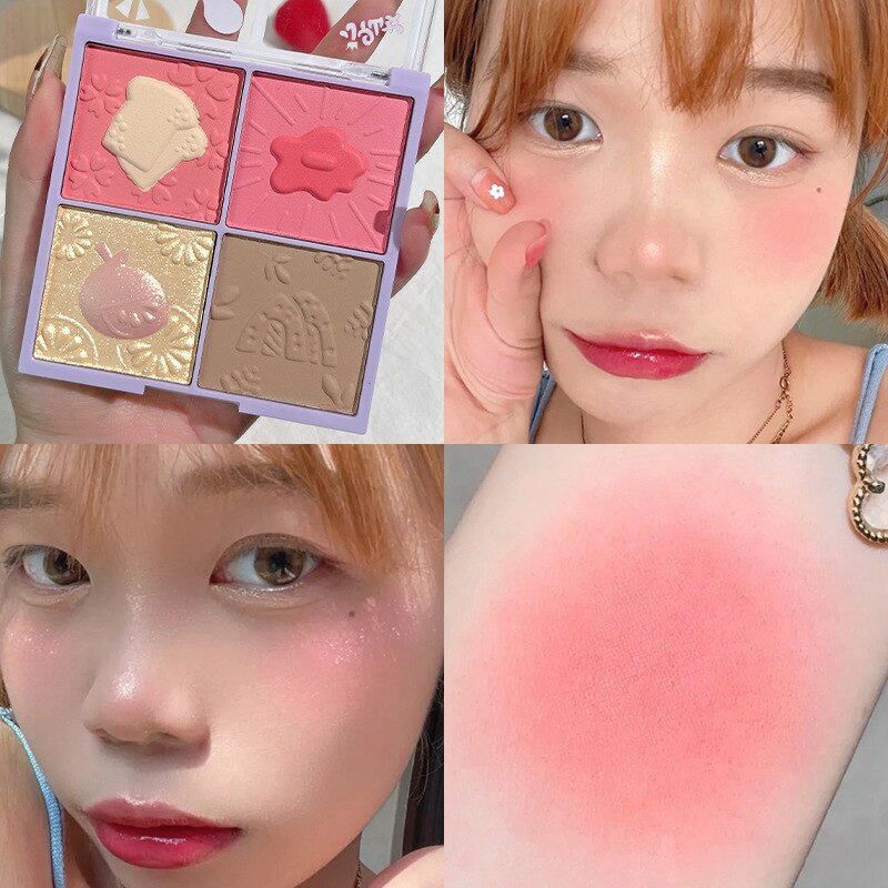 Gella's 4 Colors Fun Blush Eyeshadow Palette Three-dimensional Embossed Powder Fine Easy To Color Natural Lasting Face Makeup