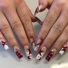 YICKYUE  -  24Pcs Artificial Nails Set with Glue Long Coffin Press on False Nails Wearable Ballet Fake Nail Butterfly Flower Design Manicure