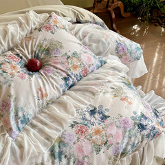 YICKYUE  -  1000TC Egyptian Cotton Vintage French Flowers Lace Ruffles Princess Bedding Duvet Cover Set Fitted Sheet Or Bed Sheet Pillowcase