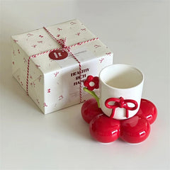 YICKYUE  -  Three Dimensional Flower Bow Coffee Cup Plate Girl's Heart Companion Hand Gift Afternoon Tea Cup