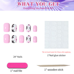 YICKYUE   -  24pcs Short square nail, printed, flowers leaves, simple，press nails, women and girls can be reused，Nail Art For DIY Daily Work,